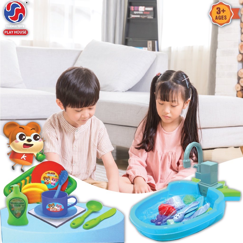 Mainan Anak Kitchen Sink Tempat Cuci Piring Anak dgn Air dan Aneka Buah Piring dll Wash