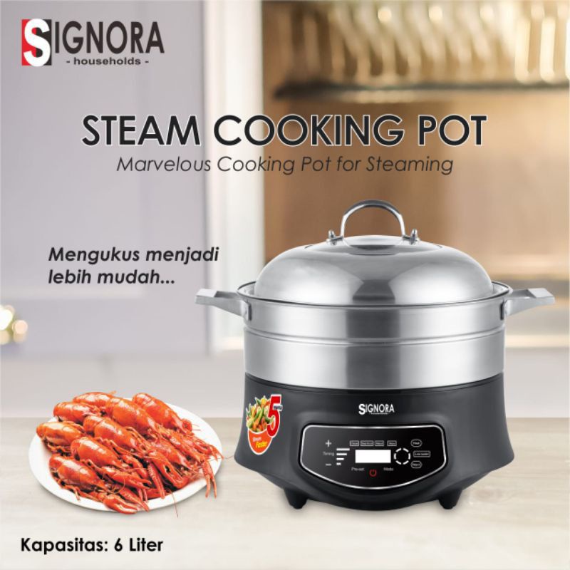 Steam Cooking Pot Signora Alat Pengukus Electrik Kukusan Listrik Berhadiah Langsung