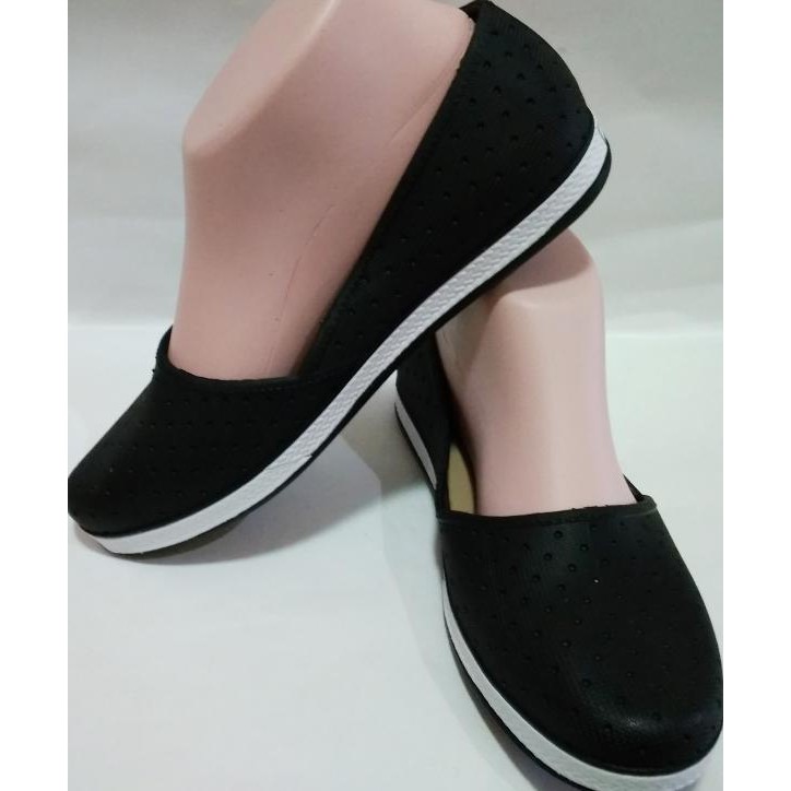 Jual Sepatu Karet Wanita Full Black Att Flat Shoes