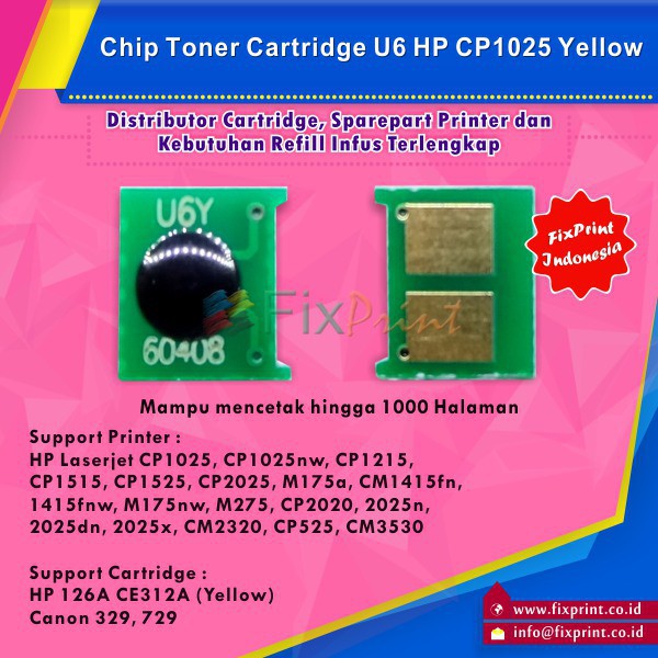 Chip Toner Cartridge U6 Yellow HP 1025 CP1025 CP1025nw 100colorMFP CP1215 CP1515 CP1525 CP2025