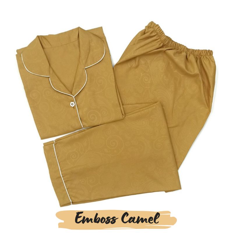 Baju Tidur Wanita | Piyama Wanita Kekinian | Oneset Setelan Wanita Bahan Katun Polymicro Bebas Pilih Motif-Emboss Camel