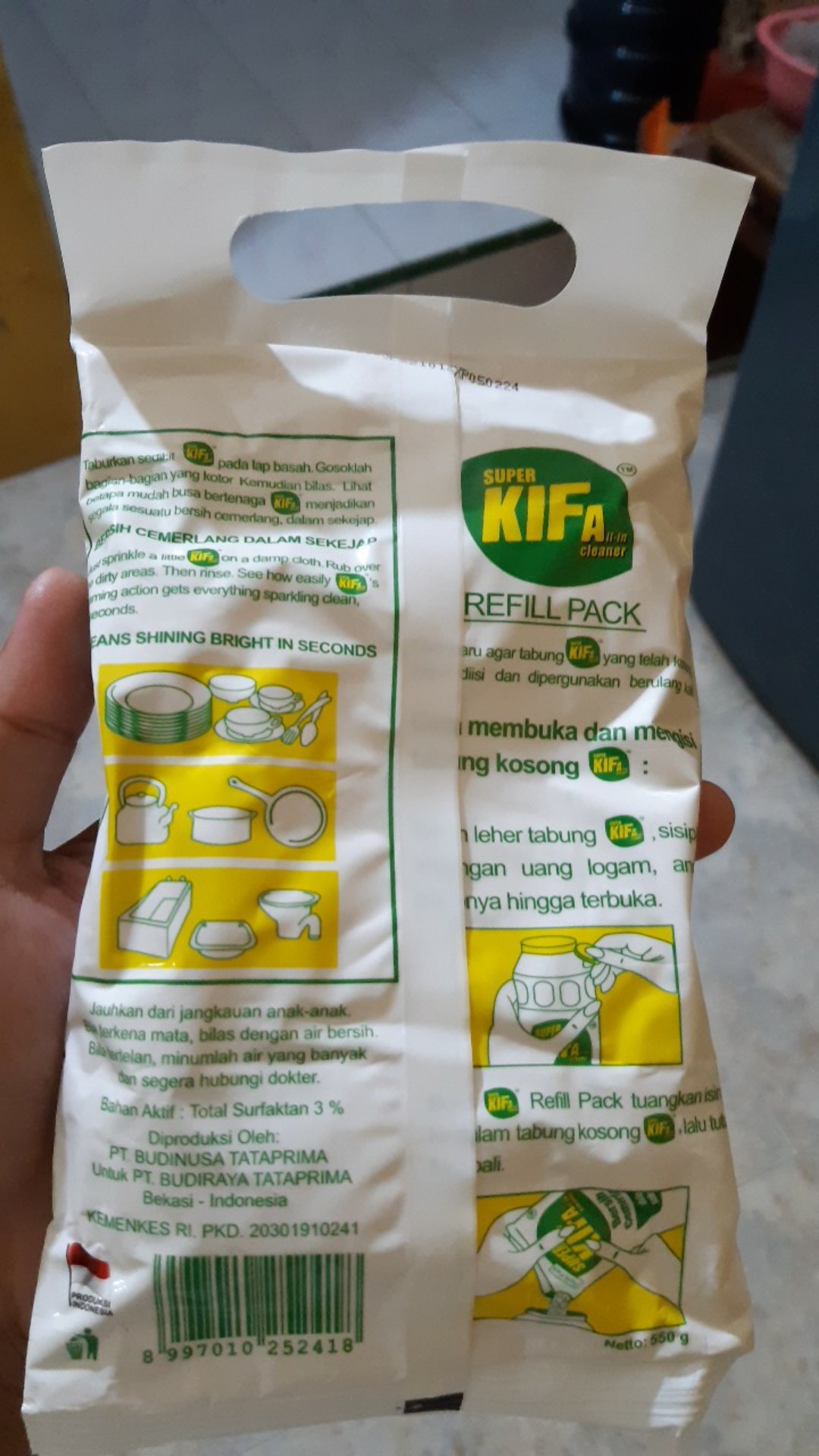 Kifa Vim Bubuk (refill Kemasan Pouch) Kiffa Pembersih Piring/aluminium/stainless/besi -550ml