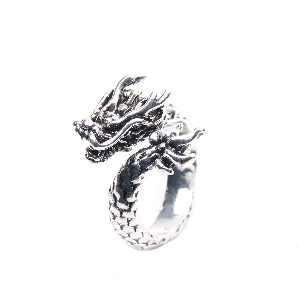 Cincin Desain Kepala Naga Bahan Stainless Steel Gaya Punk Untuk Pria