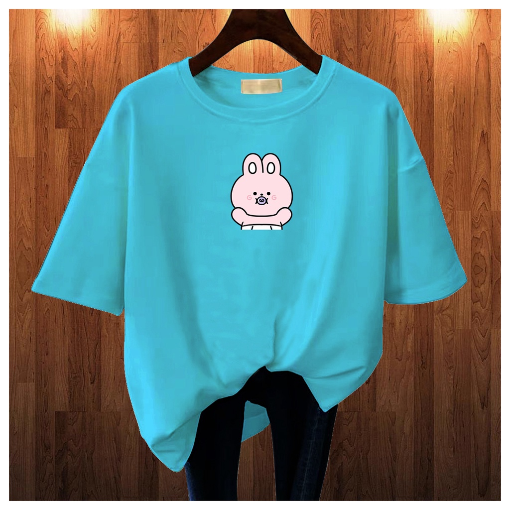 CALVIERO SHOP - BAJU KAOS ATASAN WANITA PRINT BABY RABBIT LOGO GALAXY PRINT