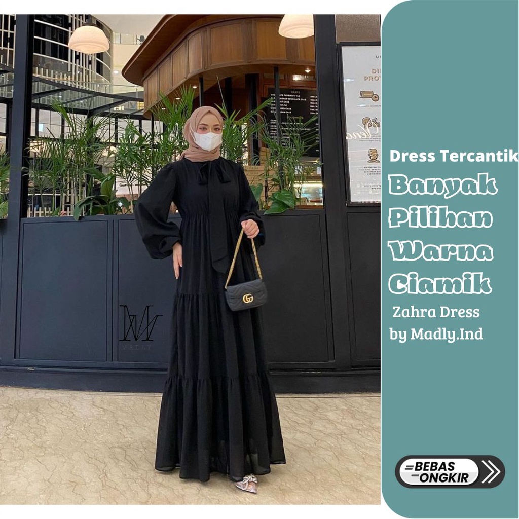 Gamis Remaja dan Dewasa Bahan Ceruty Polos Premium - Zahra Dress By MadlyInd Hitam Ungu ada 5 Piliha