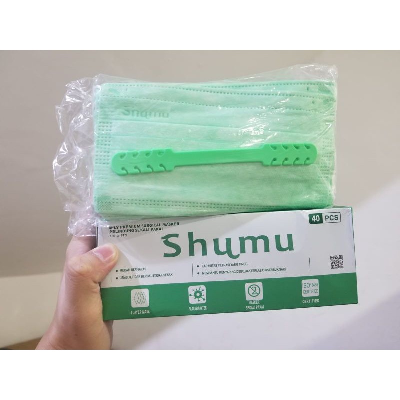 MASKER SHUMU PREMIUM MEDIS 4PLY 1KOTAK ISI 40PCS BFE 99% ISO EMBOS SHUMU