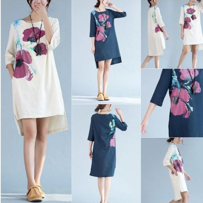 FASHION WANITA DRESS LONGGAR FLORAL IMPORT OF751