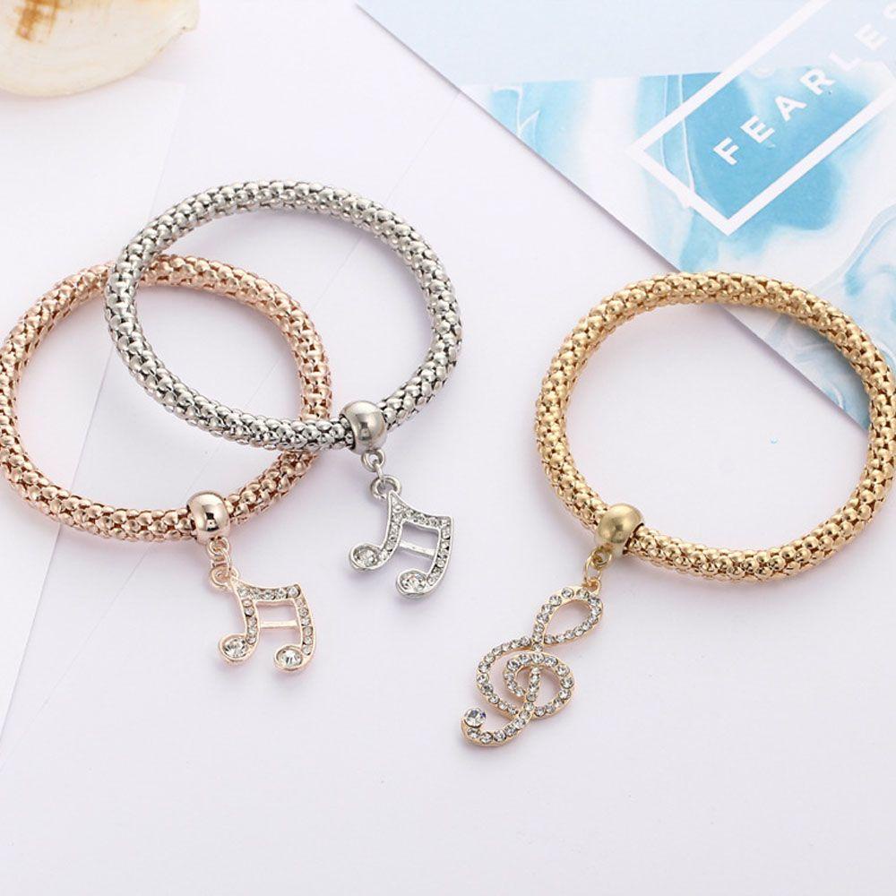 Lily 3PCs/Set Gelang Kristal Warna Emas Hadiah Perhiasan Bangle