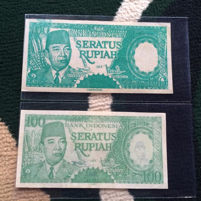 Uang Kuno soekarno 100 tahun 1964 Warna Hijau