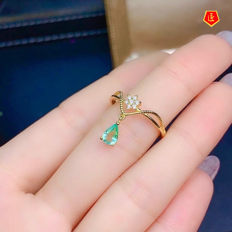 [Ready Stock]Simple Elegant Olive Emerald Gold Crowns Ring for Women