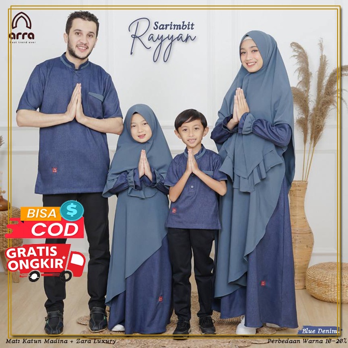 Baju Muslim Couple Keluarga Gamis Sarimbit Rayyan Series Warna Biru Navy Original Premium Serimbit Keluarga Muslim Lebaran Ayah Ibu Anak