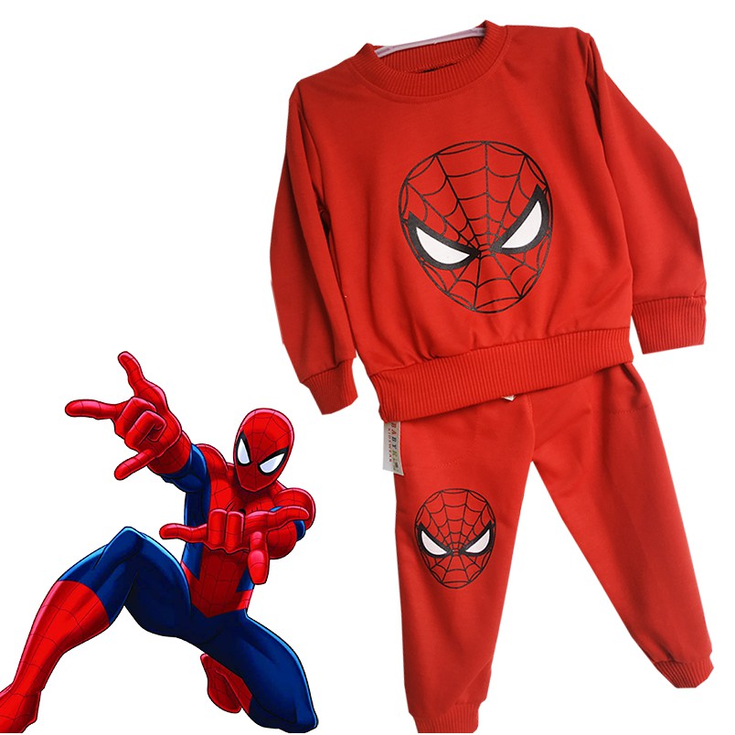 Setelan Jogger Sweater Training Anak Superhero Spiderman Merah Umur 2 3 4 5 6 Tahun