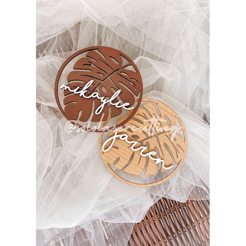 1-2 HARI KERJA DEKORASI INITIAL NAMA DAUN MONSTERA hiasan nama kayu wooden sign aesthetic kekinian H