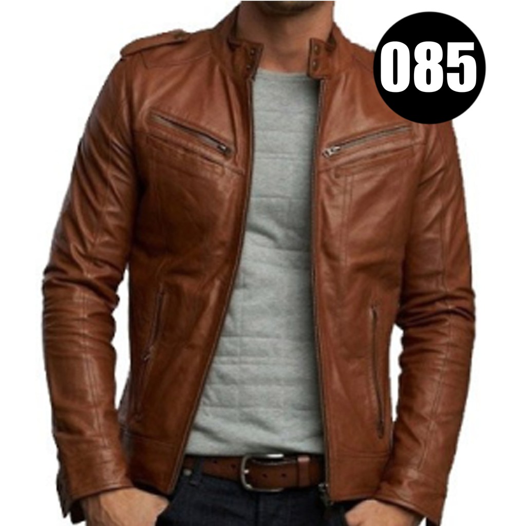 PREMIUM Jaket Kulit Pria Elegant Brownie ARL 033 Silverstone RFLA Ariel Noah Sintetis 90 Mirip Kulit