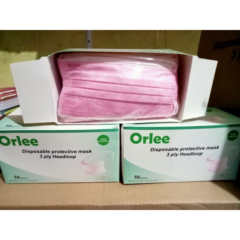 Masker orlee 3ply headloop/hijab warna pink