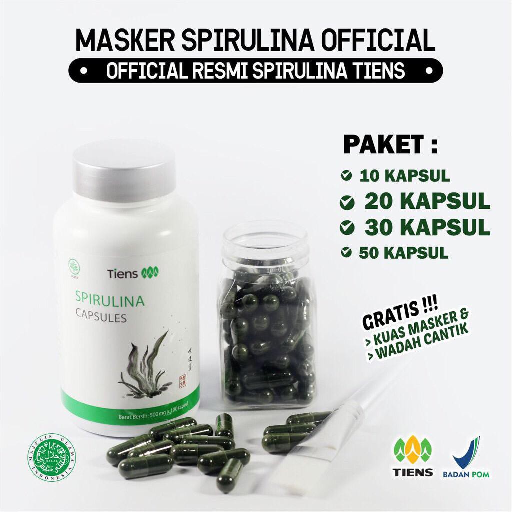 Paket Masker Spirulina Tiens Herbal Buat Wajah 20 Kapsul Free Kuas Wadah Shopee Indonesia