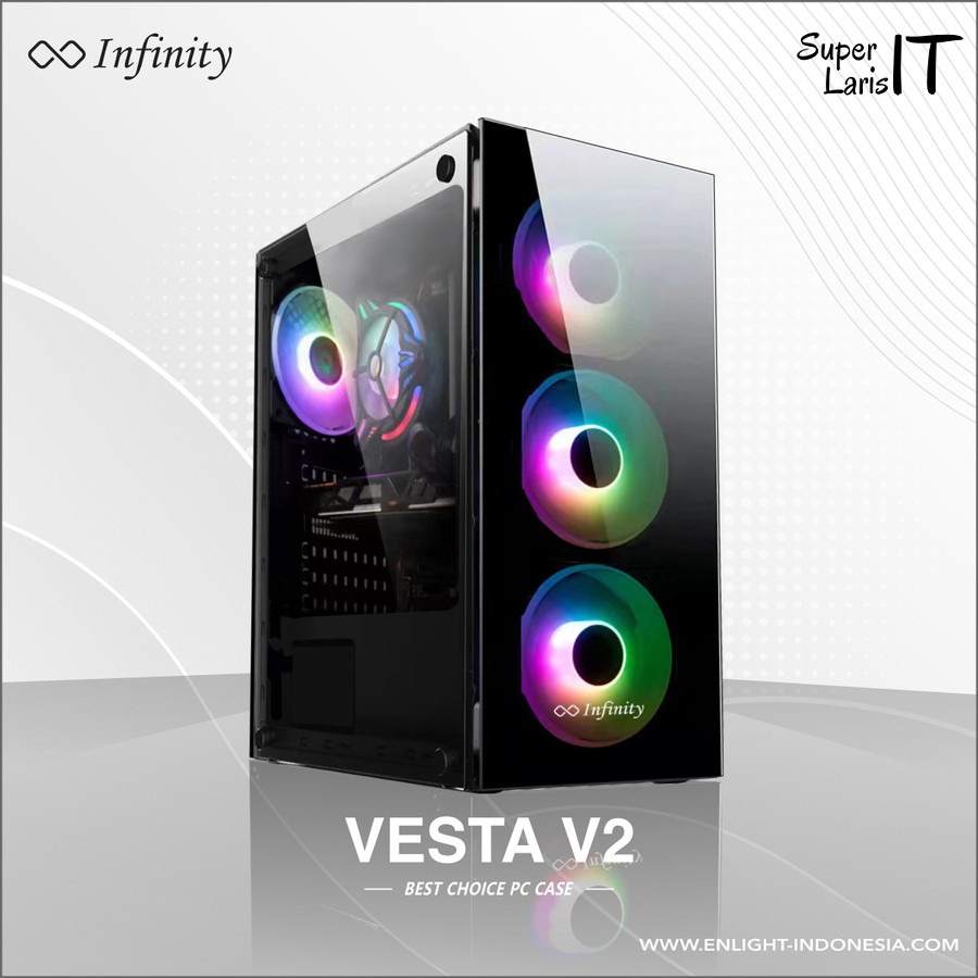 Jual Casing Gaming Infinity Vesta V2 free 4 Fan RGB Case Komputer tanpa