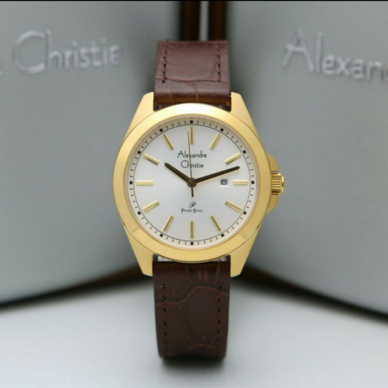 ALEXANDRE CHRISTIE AC1015 GOLD BROWN KULIT WANITA.ORIGINAL GARANSI RESMI 1 TAHUN