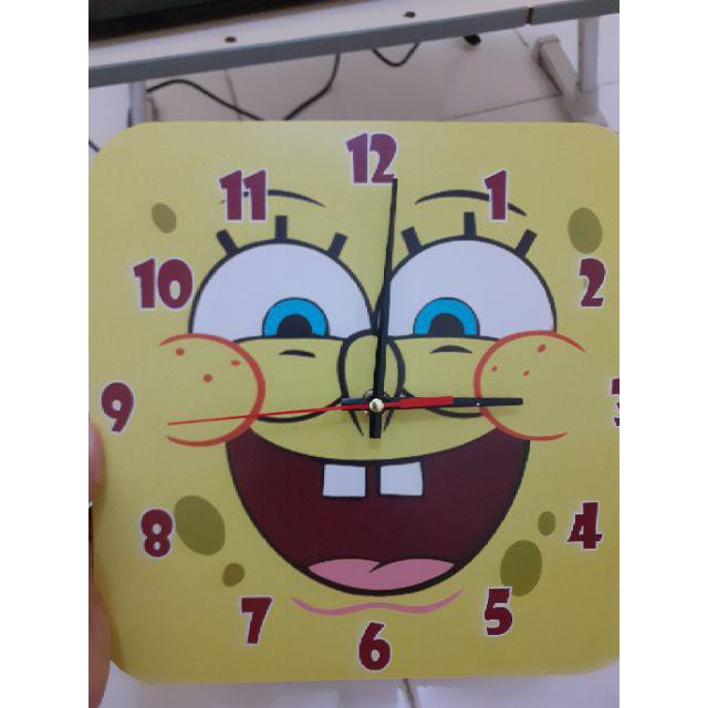K1 Jam Dinding Karakter Unik Model Kotak Motif Kartun SpongeBob 25cm-3