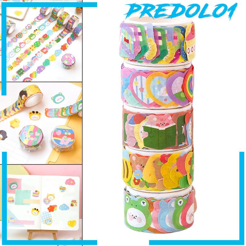 (Predolo1) 5 Rol / Set Stiker Kertas / Selotip Washi Motif Kartun Lucu Untuk Dekorasi Kartu / Scrapbook Diy