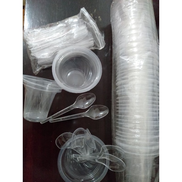 Cup Gelas Plastik 50 pcs dan Sendok Plastik 50 pcs untuk Es Krim