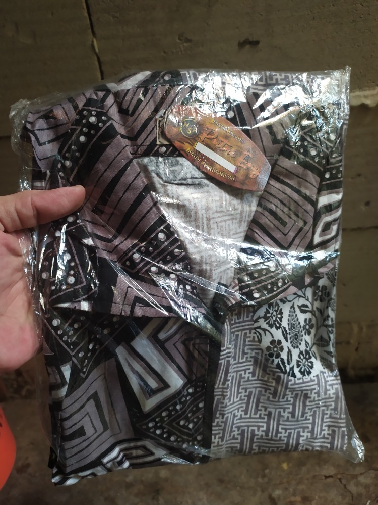 Ada Jumbo Tunik Seling Zipper Mono Batik Modern Kantor Monochrome Seragaman Kerja Mozaik Monokrom