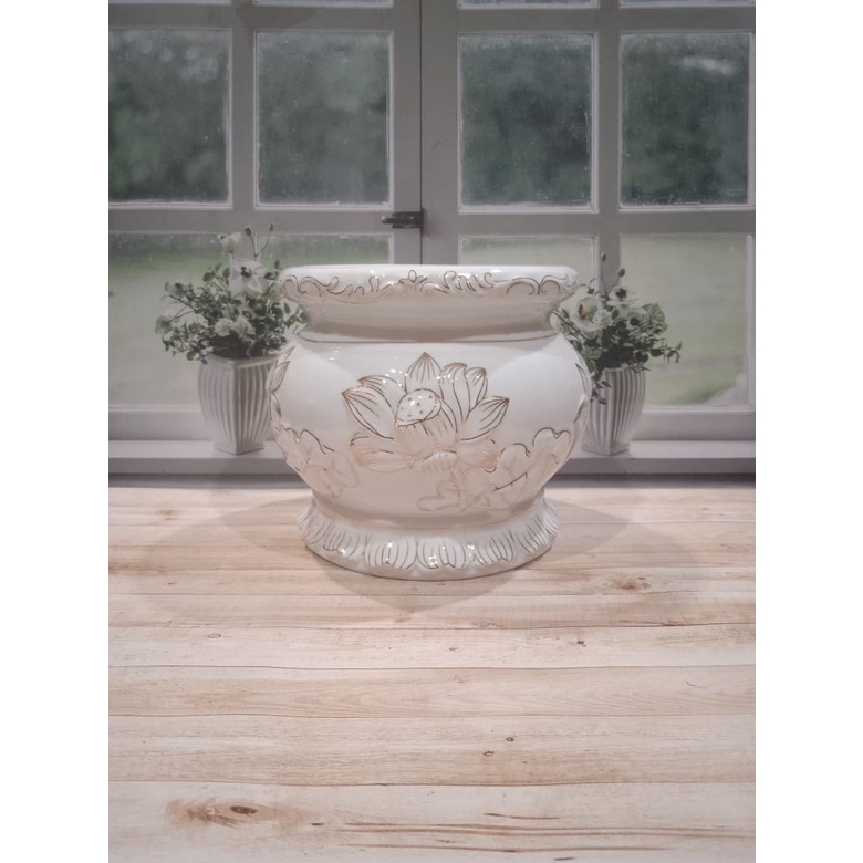 Hiolo Dupa Keramik Motif Teratai Putih