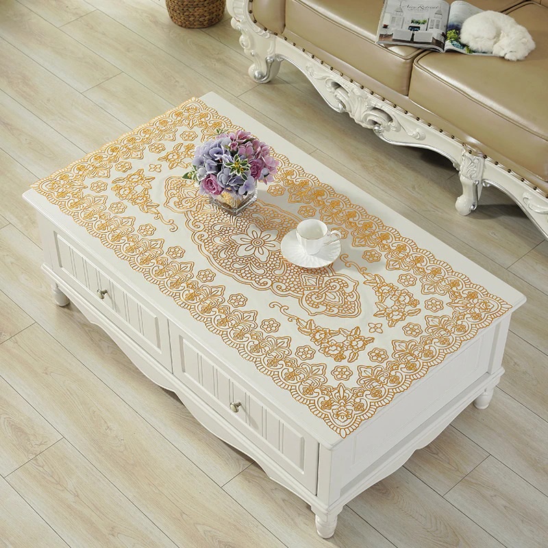 Taplak Meja Ruang Tamu Warna Gold Anti Air PVC - Uk. 40x85 Cm - Model Persegi Panjang