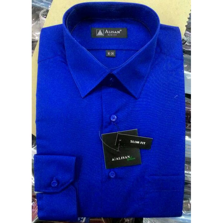 Kemeja Pria Alisan Panjang Slimfit Abu Tua Abu 6& Biru Elektrik B6 - Abu -abu Tua, S