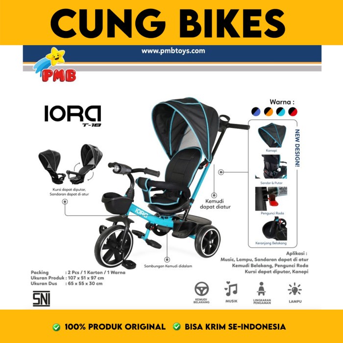 Sepeda anak roda tiga  tricyle PMB IORA T18 Paket Lengkap sepeda stroller anak kursi putar