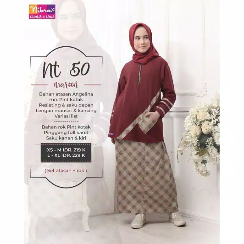 NIBRAS TEEN 050 MAROON BAJU IDUL FITRI LEBARAN 2021 SETELAN TUNIK & ROK ANAK REMAJA MUSLIM MODERN