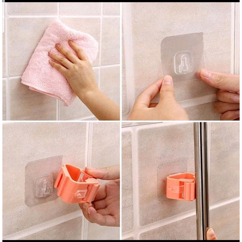 GANTUNGAN Hook Tempel GAGANG Sapu Pel Dinding Clip Holder Pengait Tempat Perabotan Rumah MOP HOLDER