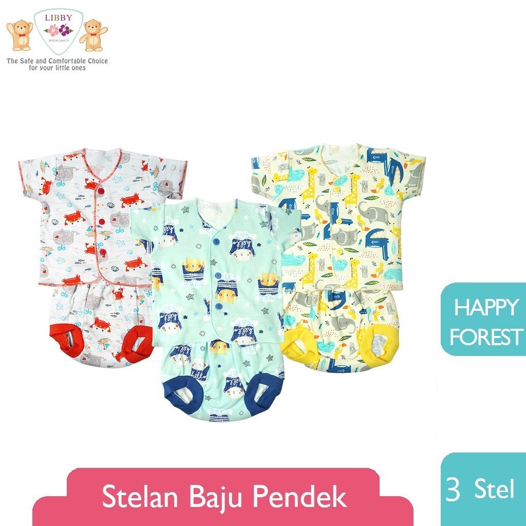 Libby Setelan Bayi Baju Pendek dan Celana Pop Ukuran 0-3m