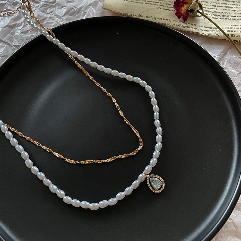 Kalung Double Layer Aksen Mutiara Gaya Korea Untuk Wanita