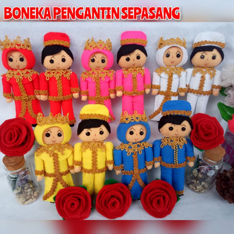 Boneka Pengantin Sepasang, Boneka Karakter Flanel Pelengkap Buket