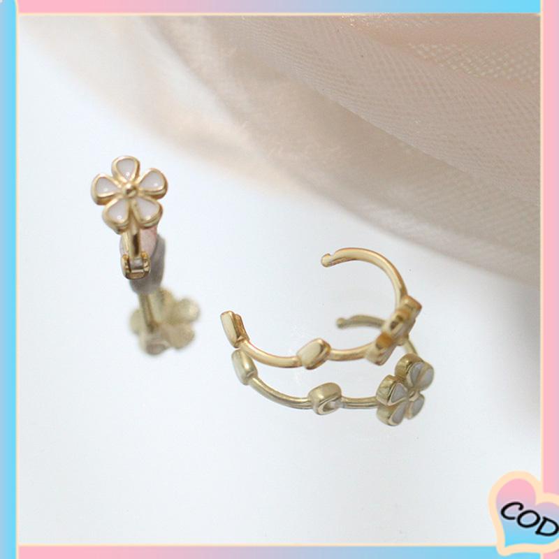 COD❤️ S925 Silver Retro Daisy Earrings Anting Hoop Sederhana Desain Niche Gesper Telinga-A.one