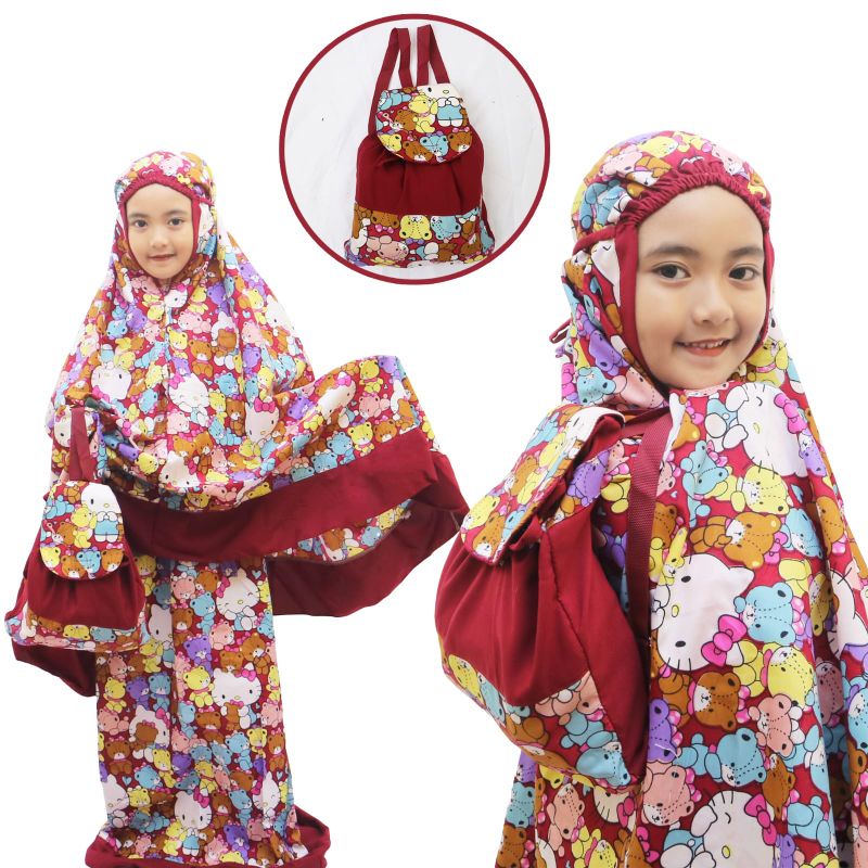 MUKENA HELLO KITTY/ MUKENA ANAK TAS RANSEL/ MUKENA ANAK KARAKTER HELLO KITTY MURAH/ MUKENA ANAK KARA
