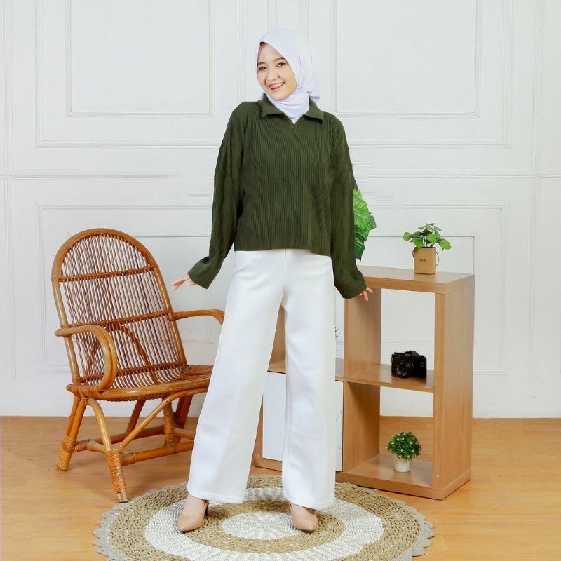 Collar crop//Polo Knit Crop //Atasan rajut Wanita Berkerah Polo