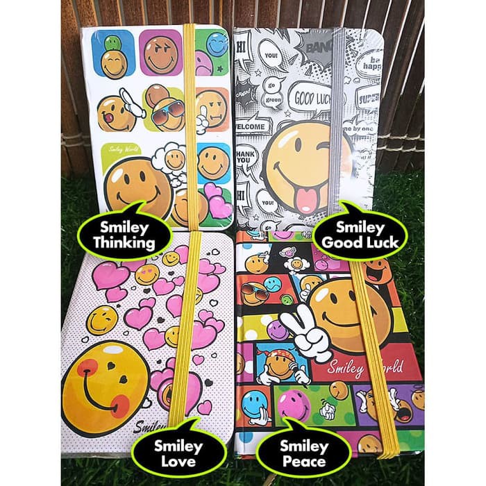 

Mini Memo Saku/Buku Tulis Hard Cover Dengan Tali-Smiley-Thinking-