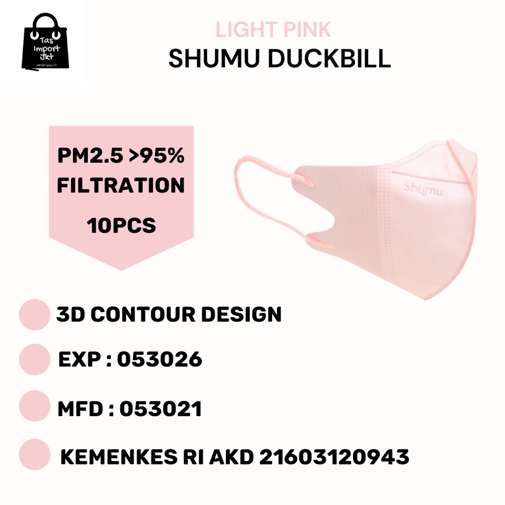 MASKER DUCKBILL WARNA LIGHT PINK MURAH MERK SHUMU ORIGINAL 4PLY