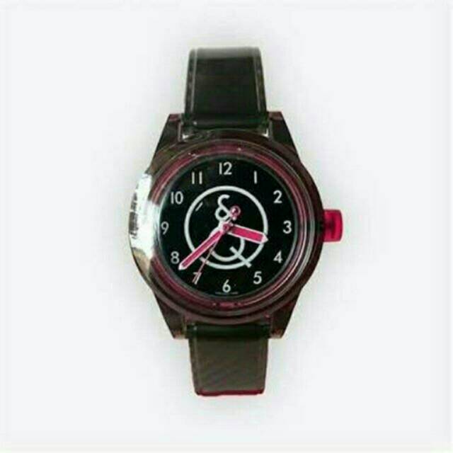 Jam tangan Q&Q qq qnq original strap transparant anti air analog warna hitam smile solar fashionable