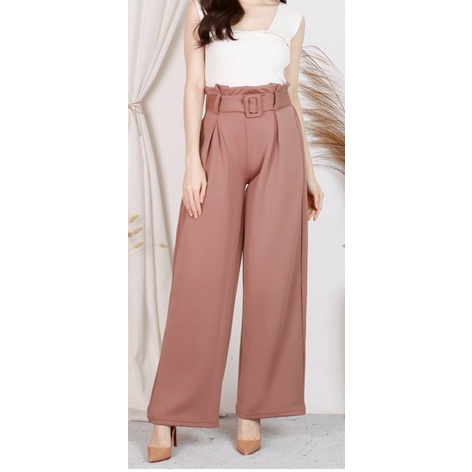 Celana Premium Scuba Import | Celana Kulot High Waist Office Pants Import | Wide Leg Free belt