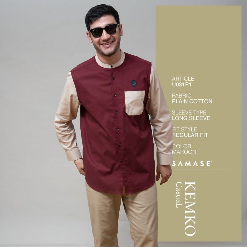 Samase Kemko Kemeja Koko Casual U 031 P - Maroon - Cotton Plain - Lengan Panjang