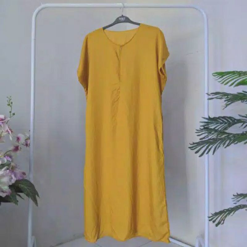 BUSUI FRIENDLY DASTER POLOS BUSUI PANJANG SEMATA KAKI RAYON DASTER LONG KEKINIAN-Mustard