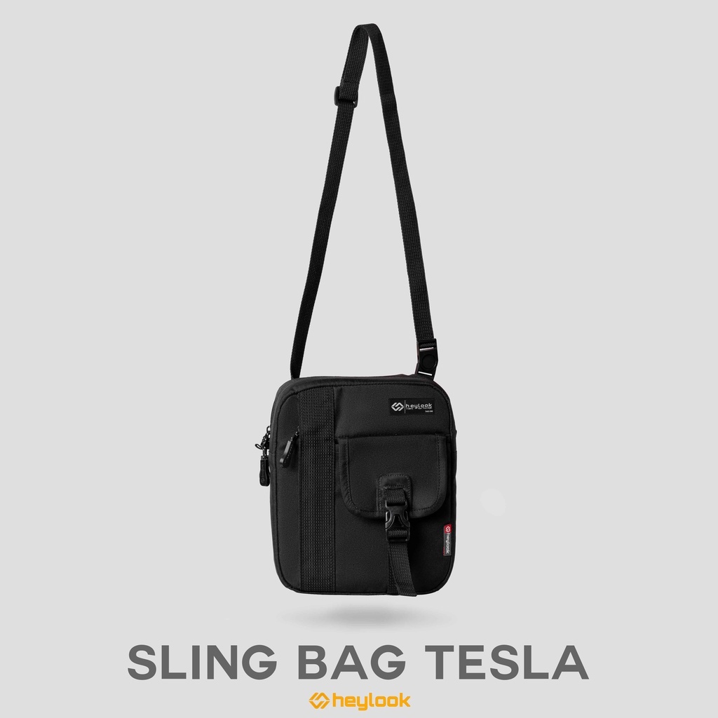 Tas Selempang Kotak Pria Tas Slempang Cowok Sling Bag Tesla Shoulder Bag Black Tas Slempang Bahu Cordura