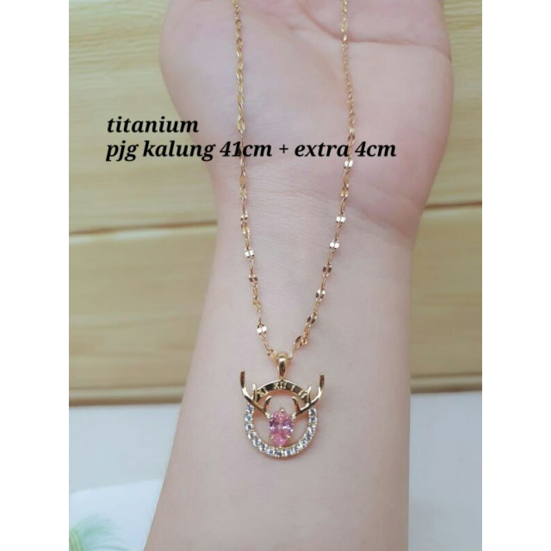 Kalung asli titanium liontin microdiamond pink / kalung titanium liontin batu pink