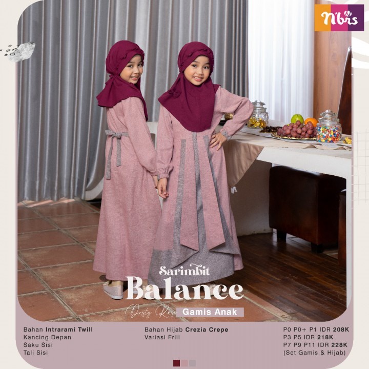 Sarimbit baju Gamis Couple Keluarga Nibras Balance Dusty Rose Terbaru 2022