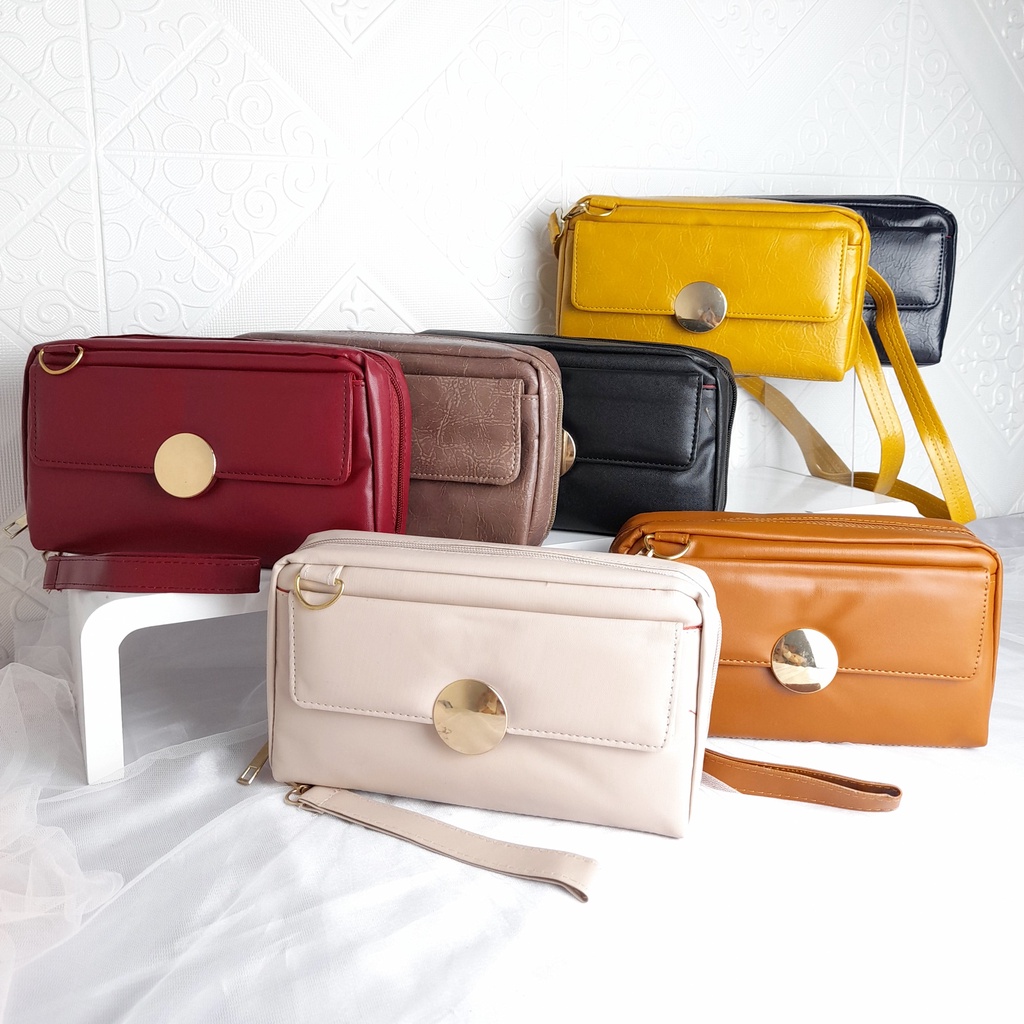 Tas Selempang Wanita Kulit Lokal Premium Vintage Wristlet Tali Panjang KT022