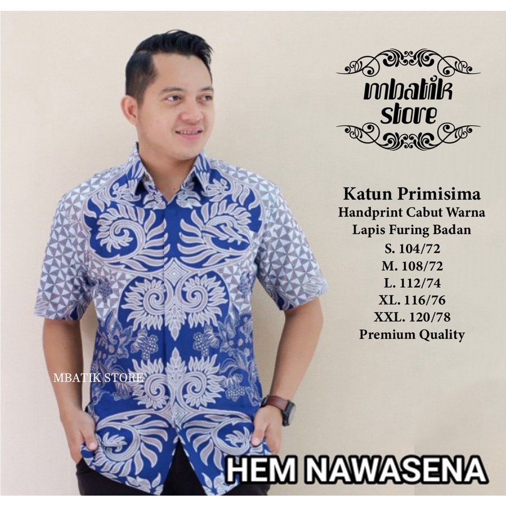 Nawasena Babyblue Kemeja Batik Pria Panjang Full Furing by Mbatik Store