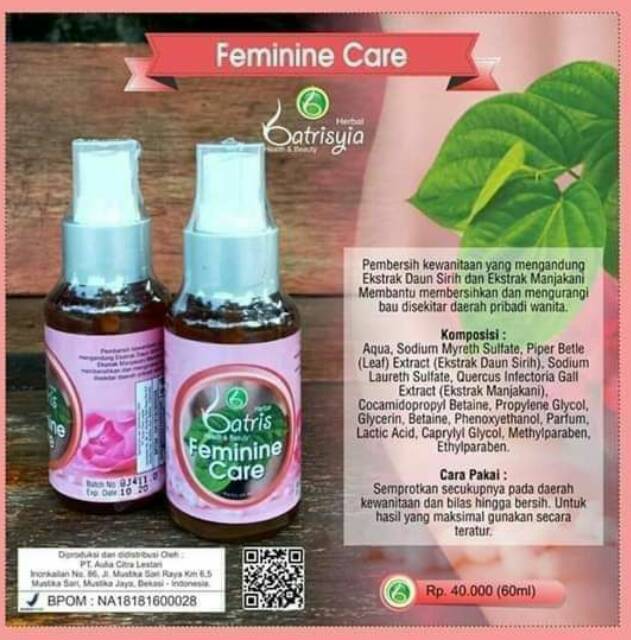 Feminime care batrisyia herbal, pembersih kewanitaan,  daun sirih,  penghilang keputihan